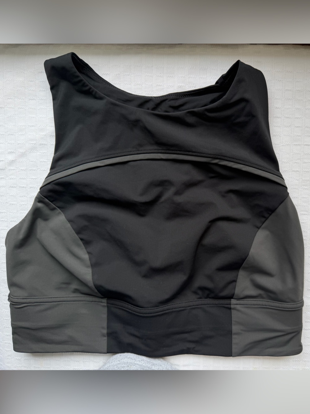 Lululemon Black and Gray Color Block High-Neck Razorback Sports Bra